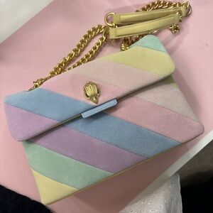 Kurt Geiger London Suede Rainbow Striped Kensington Crossbody Bag